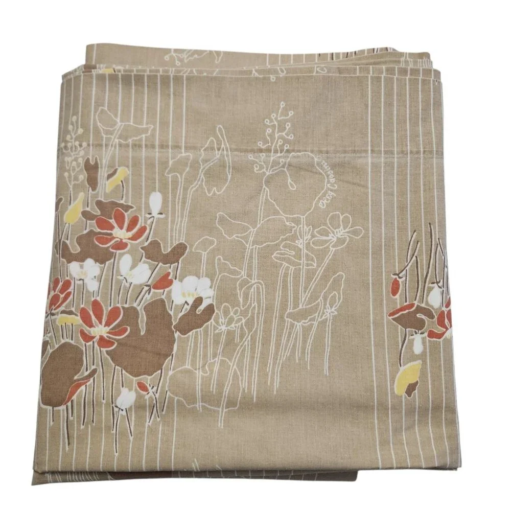 Oleg Cassini Vintage King Size Flat Sheet Brown Retro Flowers Hippie Boho
